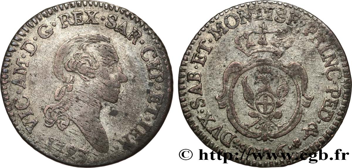 ITALY - KINGDOM OF SARDINIA - VICTOR-AMEDEE III 7,6 Soldi  1793 Turin XF 