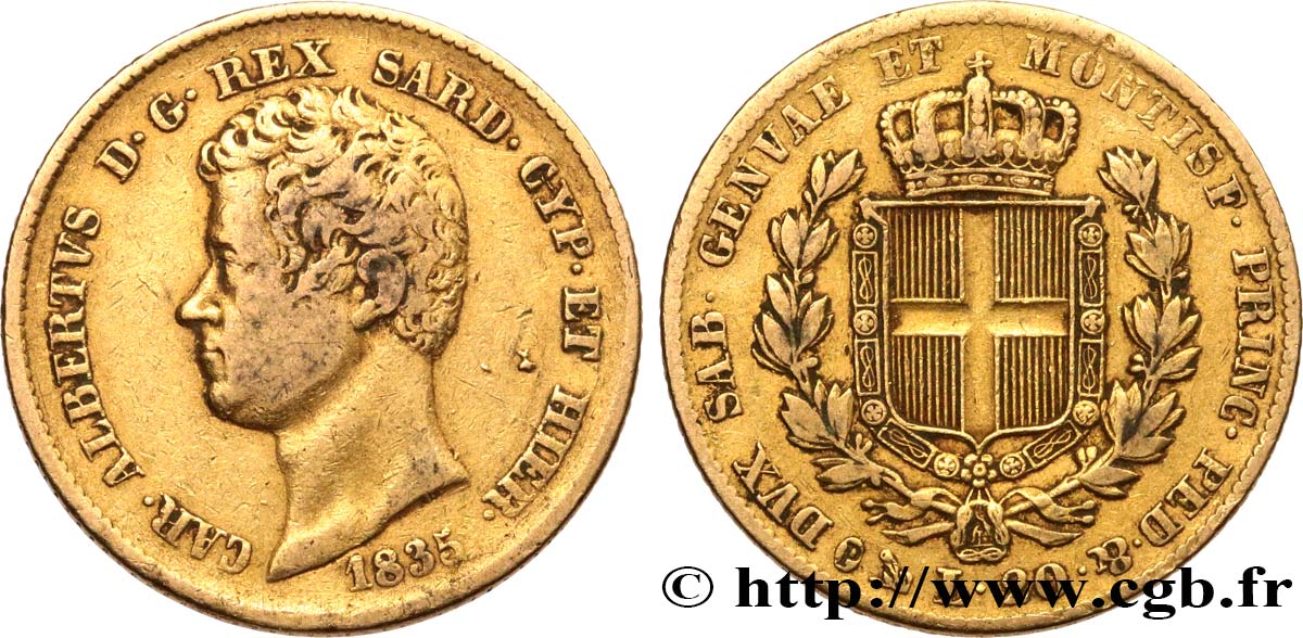 ITALY - KINGDOM OF SARDINIA 20 Lire Charles-Albert 1835 Gênes VF/XF 