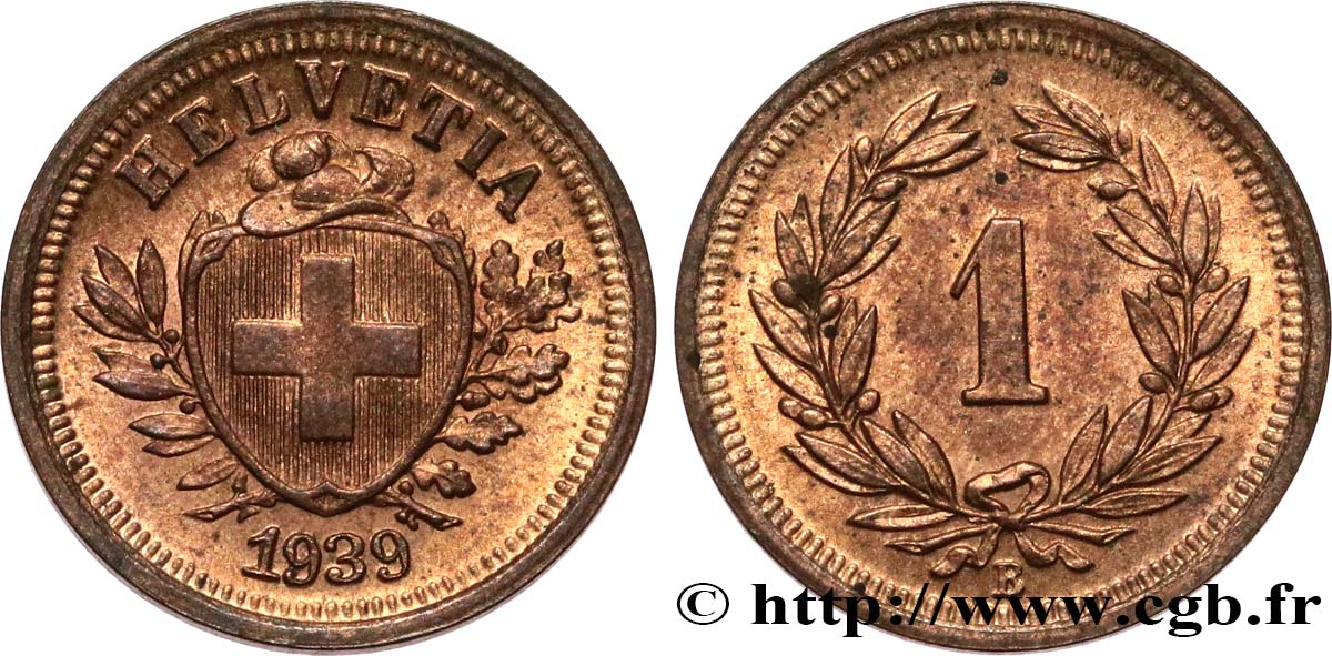 SCHWEIZ 1 Centime (Rappen) Croix Suisse 1939 Berne VZ 
