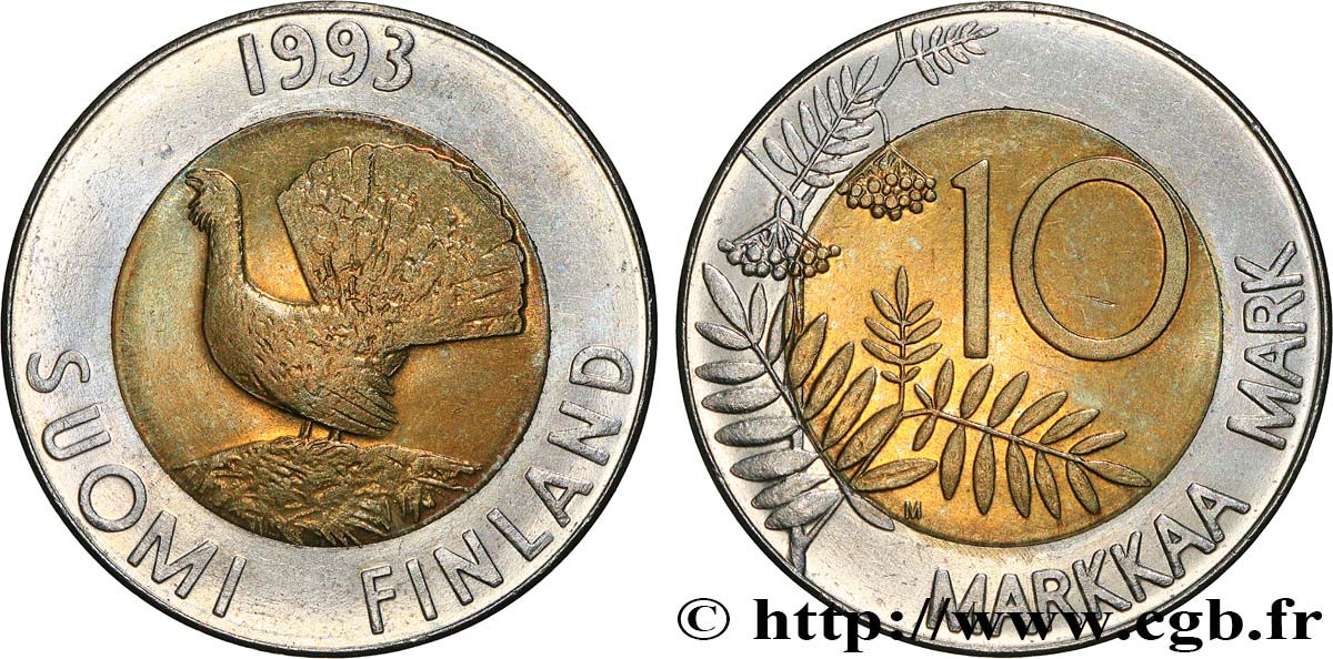 FINLANDIA 10 Markkaa Grand Tétras 1993 Helsinki q.SPL 