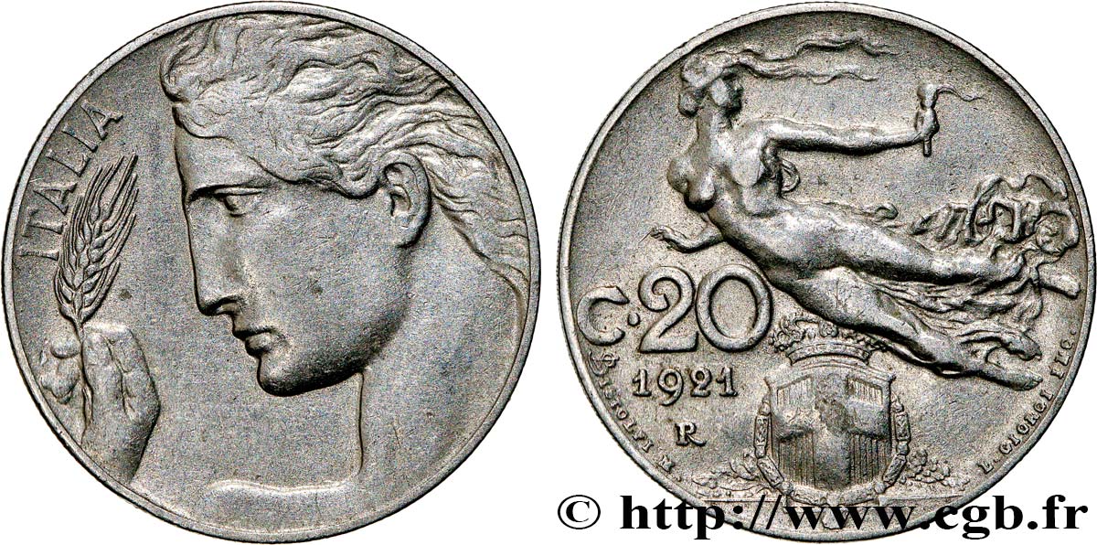 ITALIE 20 Centesimi  allégorie de la Liberté 1921 Rome SUP 