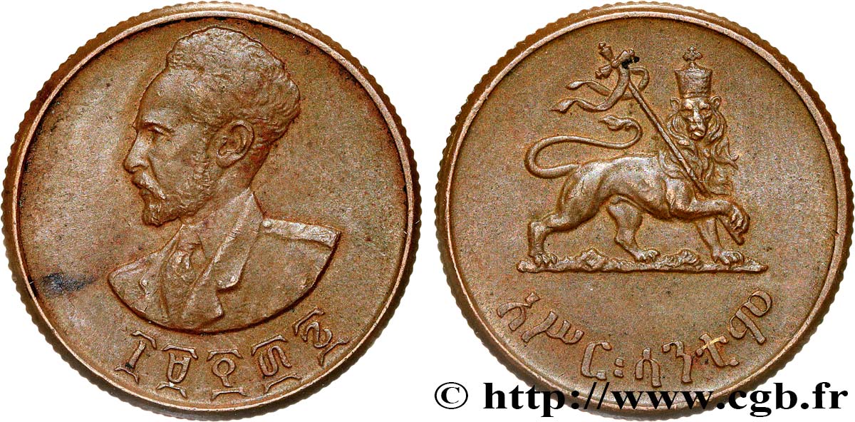 ETHIOPIA 10 Santeem  (Cents) Hailé Selassié an 1936 1944  AU 