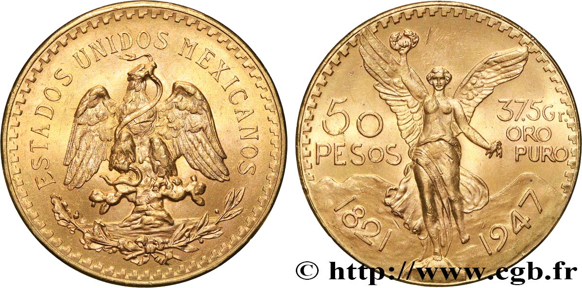 OR D INVESTISSEMENT 50 Pesos or 1947 Mexico SPL 