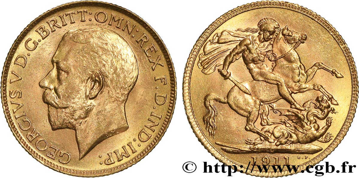 INVESTMENT GOLD 1 Souverain Georges V 1911 Ottawa AU 