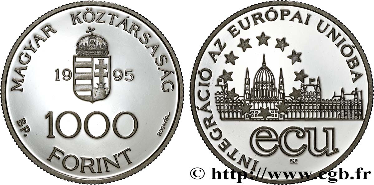 UNGARN 1000 Forint Proof Intégration à l’Union Européenne 1995 Budapest ST 