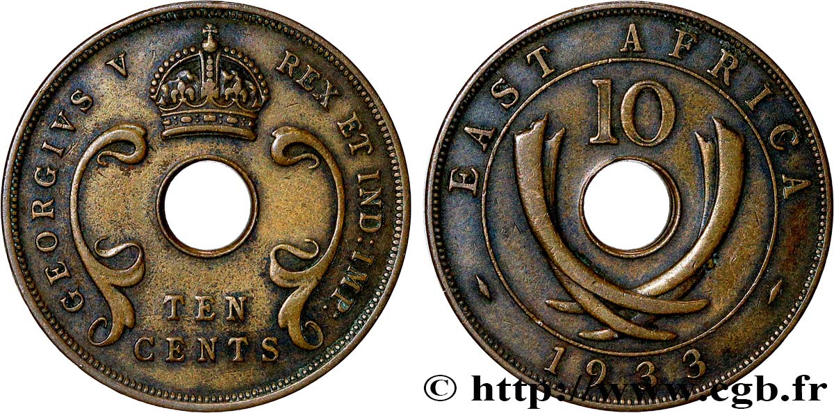 EAST AFRICA (BRITISH) 10 Cents frappe au nom de Georges V 1933  XF 