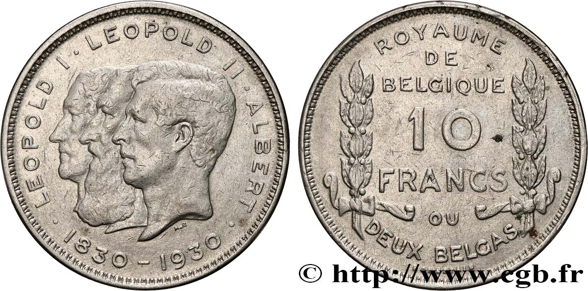 BELGIEN 10 Frank (Francs) - 2 Belga Centenaire de l’Indépendance - légende Flamande 1930  SS 