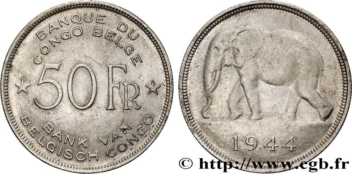 BELGIAN CONGO 50 Francs 1944  XF 