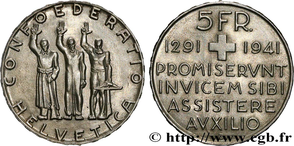 SUISSE 5 Francs 650e anniversaire de la confédération 1941 Berne SPL 