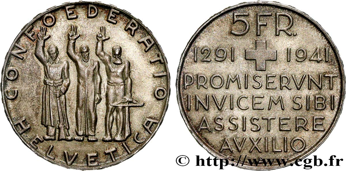 SUISSE 5 Francs 650e anniversaire de la confédération 1941 Berne SPL 