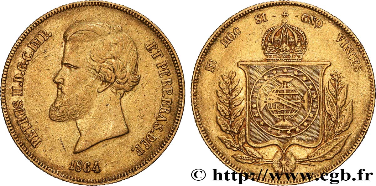 BRÉSIL - EMPIRE DU BRÉSIL - PIERRE II 20.000 Reis 1864 Rio de Janeiro XF 