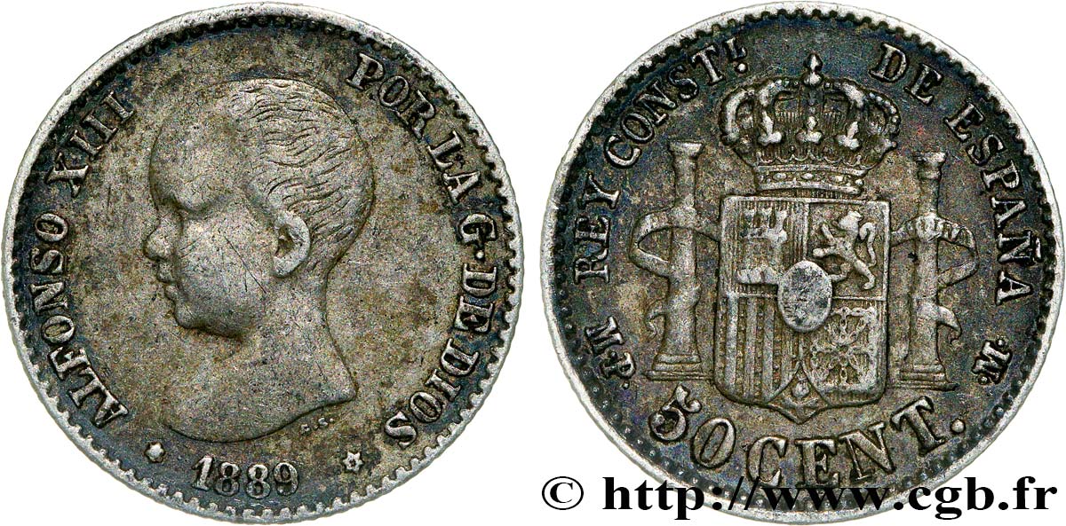 SPAIN 50 Centimos Alphonse XIII buste bébé (1889) 1889 Madrid XF 