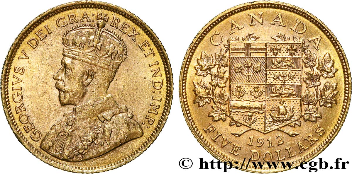 KANADA 5 Dollars or Georges V 1912 Ottawa fVZ/VZ 