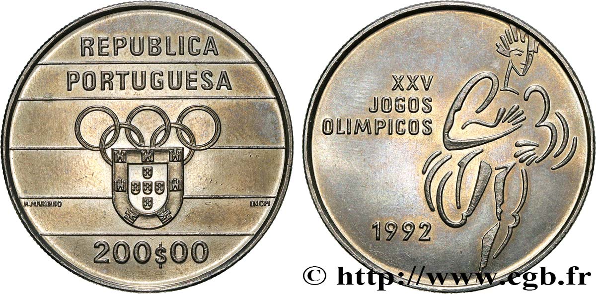 PORTUGAL 200 Escudos 25e Jeux Olympiques 1992  VZ 