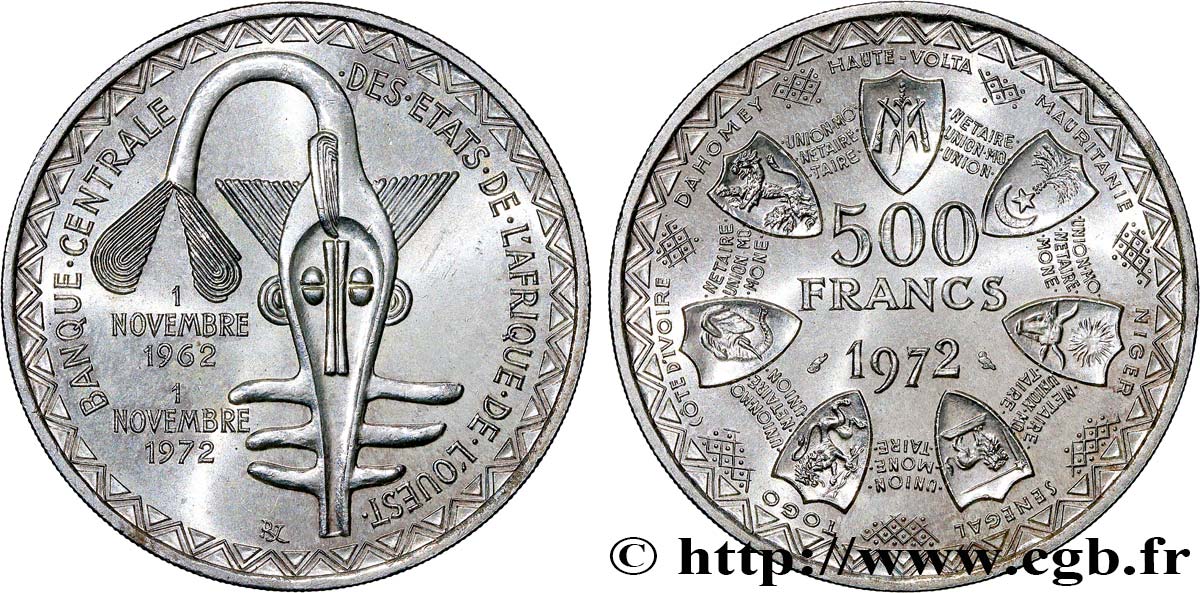 ÉTATS DE L AFRIQUE DE L OUEST (BCEAO) 500 Francs BCEAO 1972 Paris SPL 