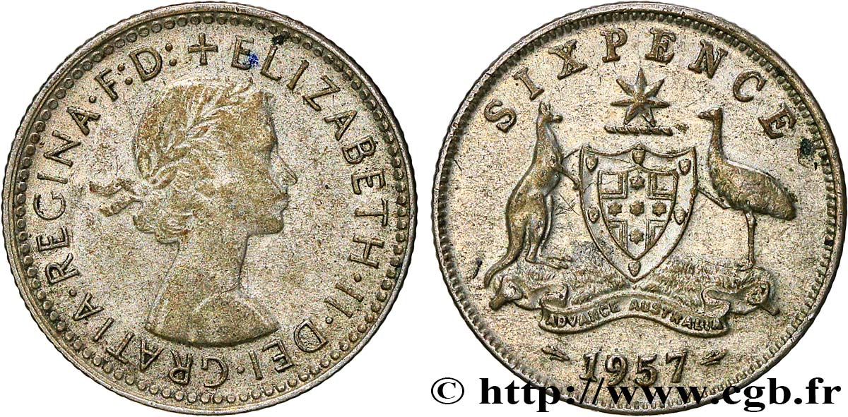 AUSTRALIE 6 Pence Elisabeth II 1957 Melbourne TTB+ 