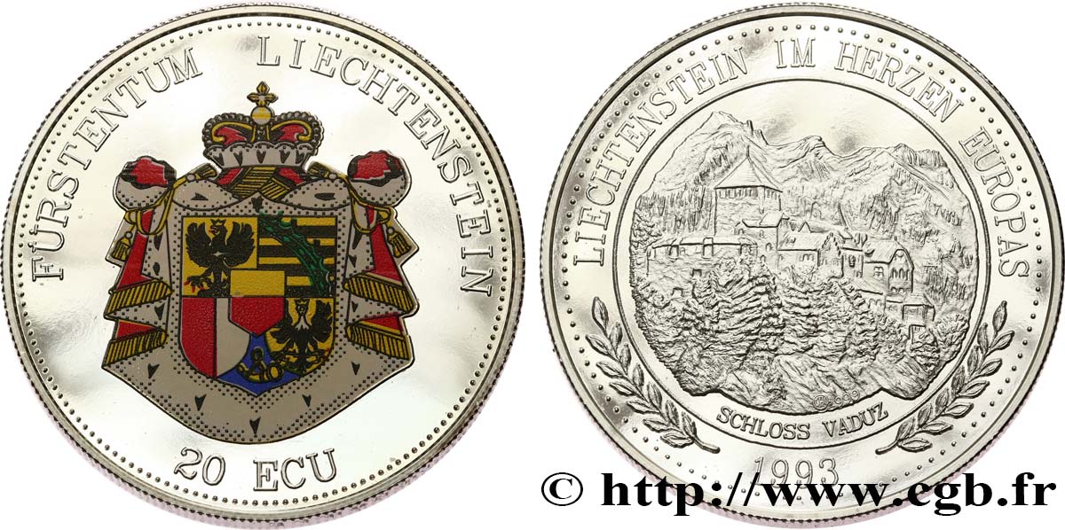 LIECHTENSTEIN Piéfort 20 Ecu Proof Château de Vaduz 1993 fwo_655757