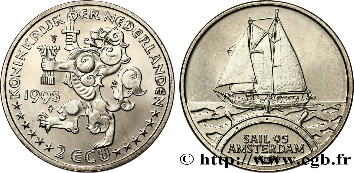 NETHERLANDS 2 Ecu Proof Sail’95 Amsterdam voilier Eendracht I 1995  MS 