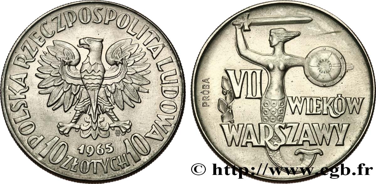 POLOGNE Essai (Proba) 10 Zlotych 700e anniversaire de Varsovie 1965 Varsovie SPL 