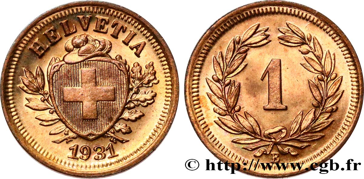 SWITZERLAND 1 Centime Croix Suisse 1931 Berne MS 
