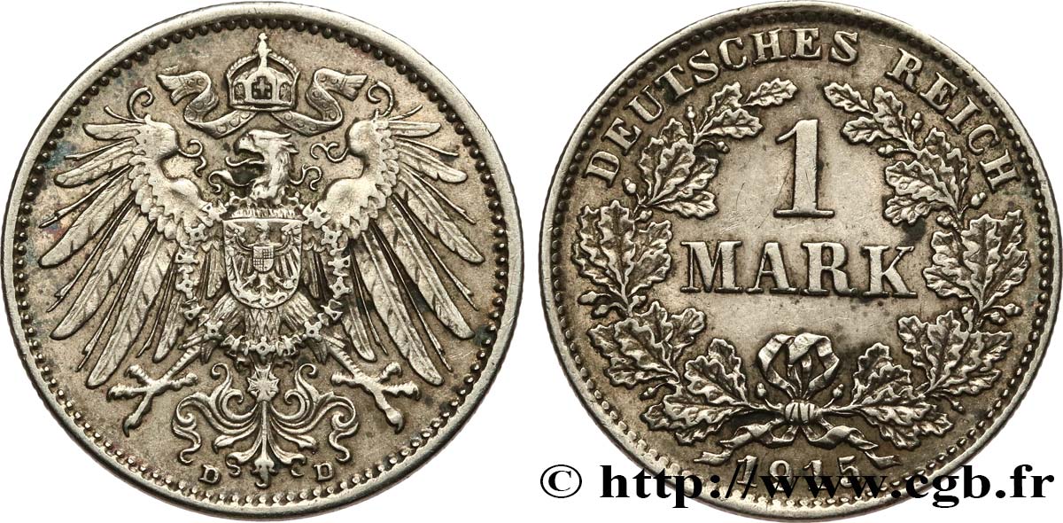 ALLEMAGNE 1 Mark Empire aigle impérial 1915 Munich TTB+ 
