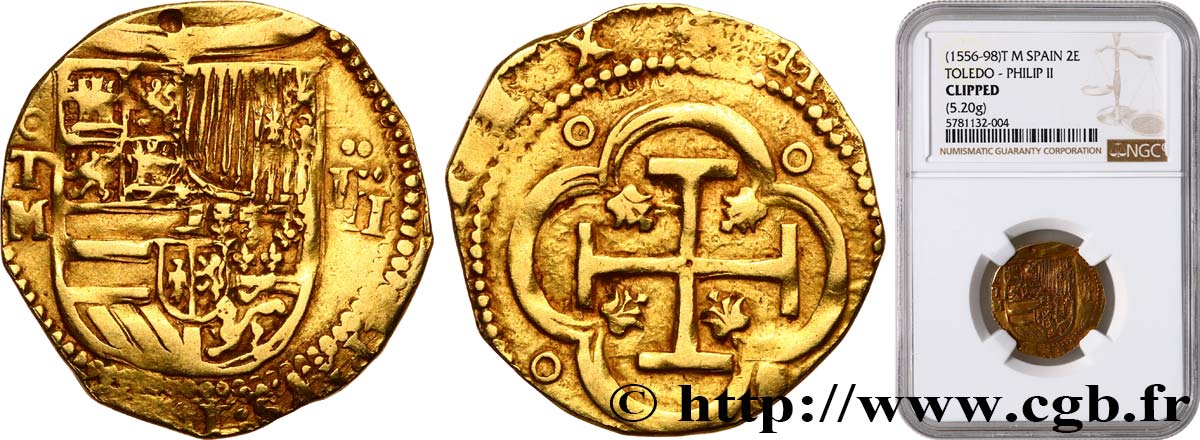 SPAIN - KINGDOM OF SPAIN - PHILIP II 2 Escudos n.d. Tolède XF NGC
