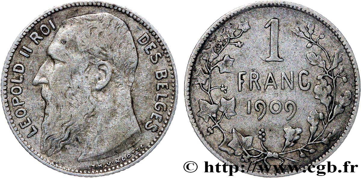 BELGIQUE 1 Franc Léopold II légende française 1909  TB+ 