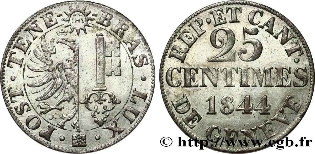 SUISA - REPUBLICA DE GINEBRA 25 Centimes - Canton de Genève 1844  MBC 