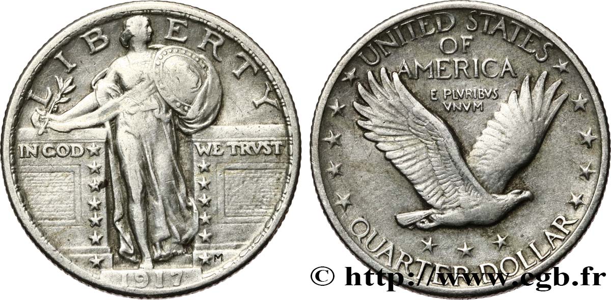 ÉTATS-UNIS D AMÉRIQUE 1/4 Dollar Liberty 1917 Philadelphie TB+ 