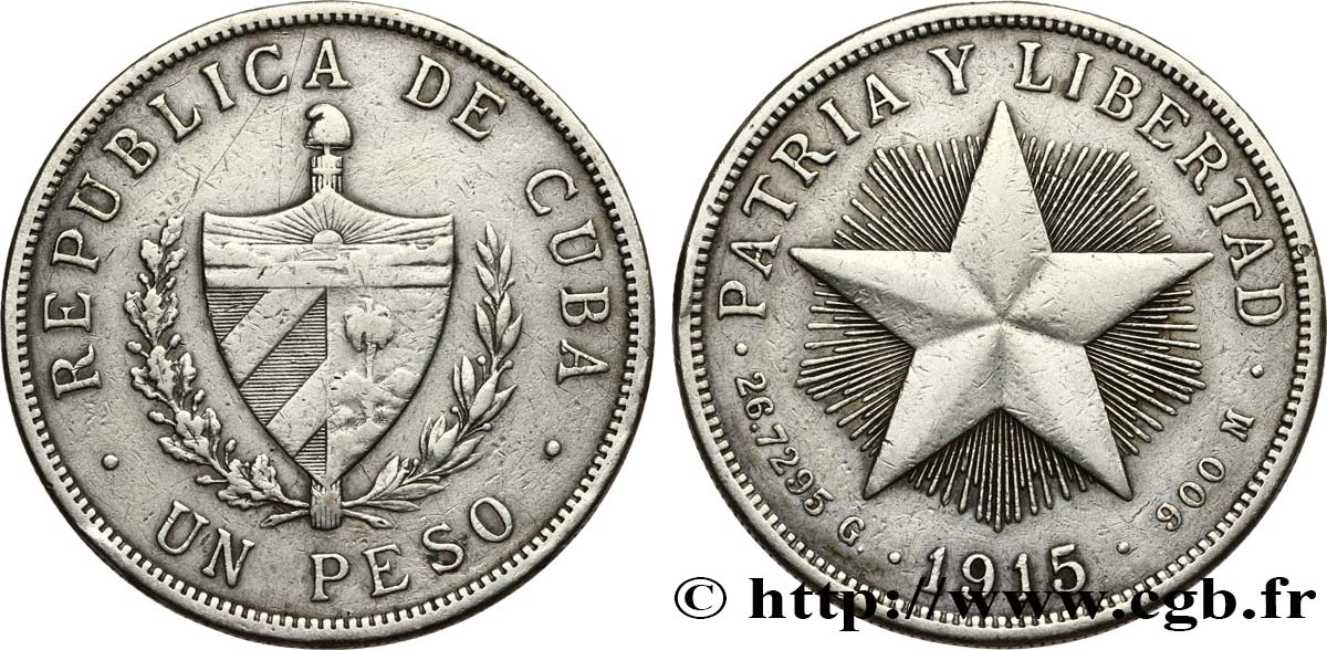 CUBA 1 Peso 1915  TTB 