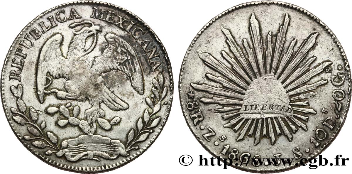 MEXIQUE 8 Reales 1868 Zacatecas TTB 