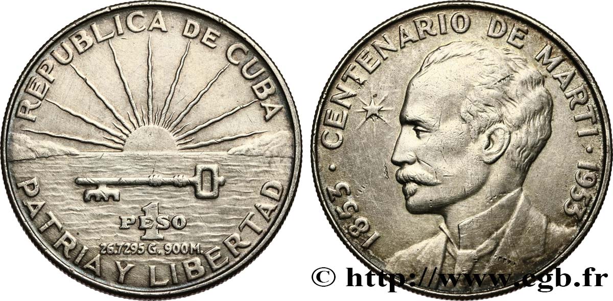 CUBA 1 Peso centenaire de José Marti 1953  VF 