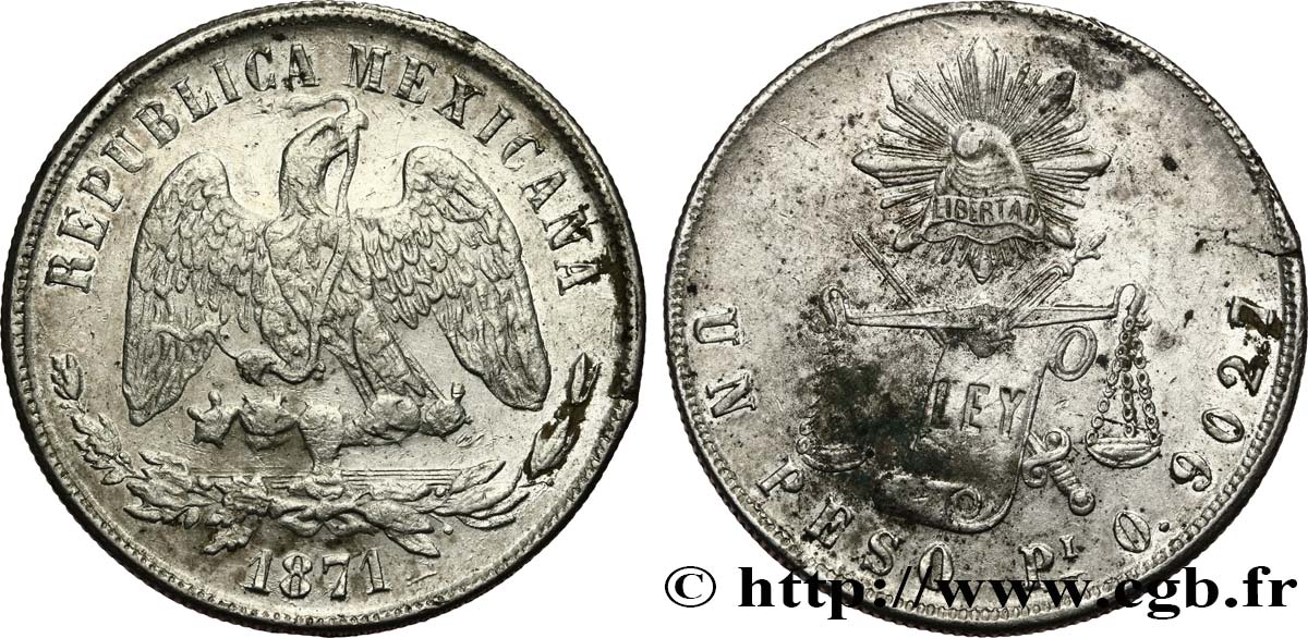 MESSICO 1 Peso aigle 1871 San Luis Potosi BB 