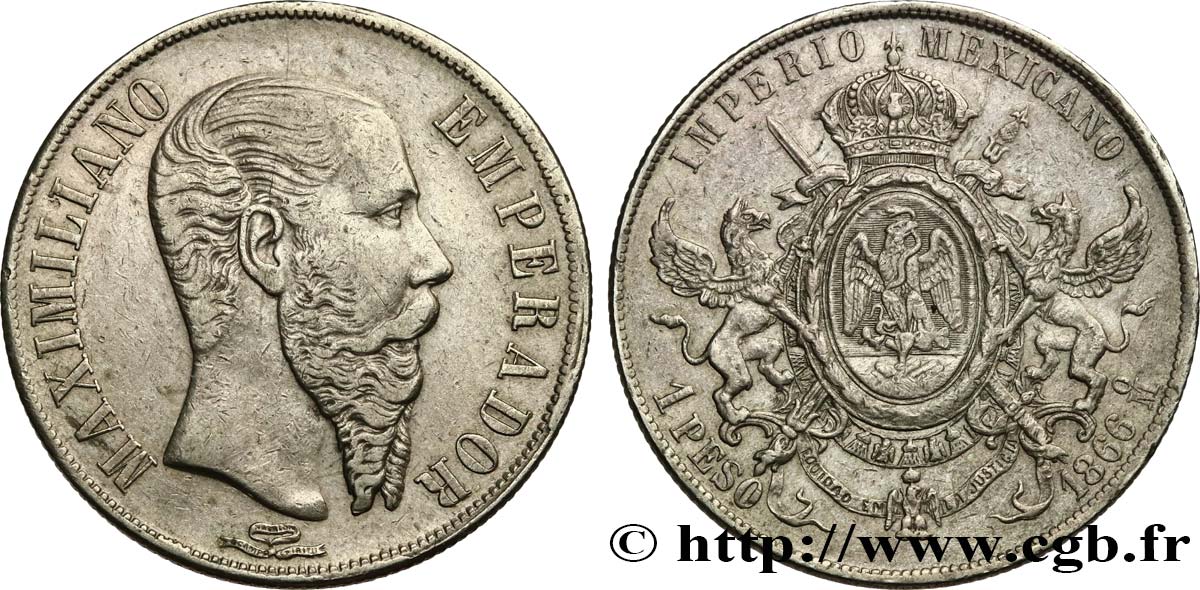 MEXIKO 1 Peso Empereur Maximilien 1866 Mexico SS 