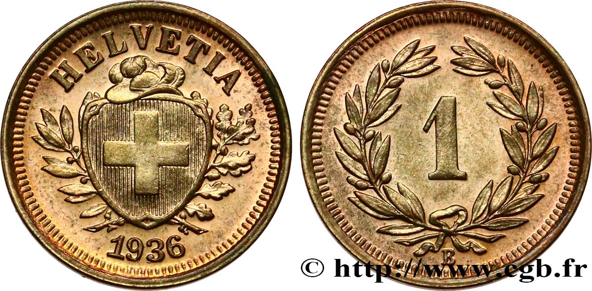 SWITZERLAND 1 Centime (Rappen) Croix Suisse 1936 Berne MS 