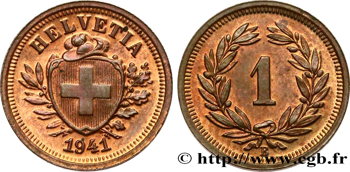 SWITZERLAND 1 Centime (Rappen) Croix Suisse 1941 Berne MS 
