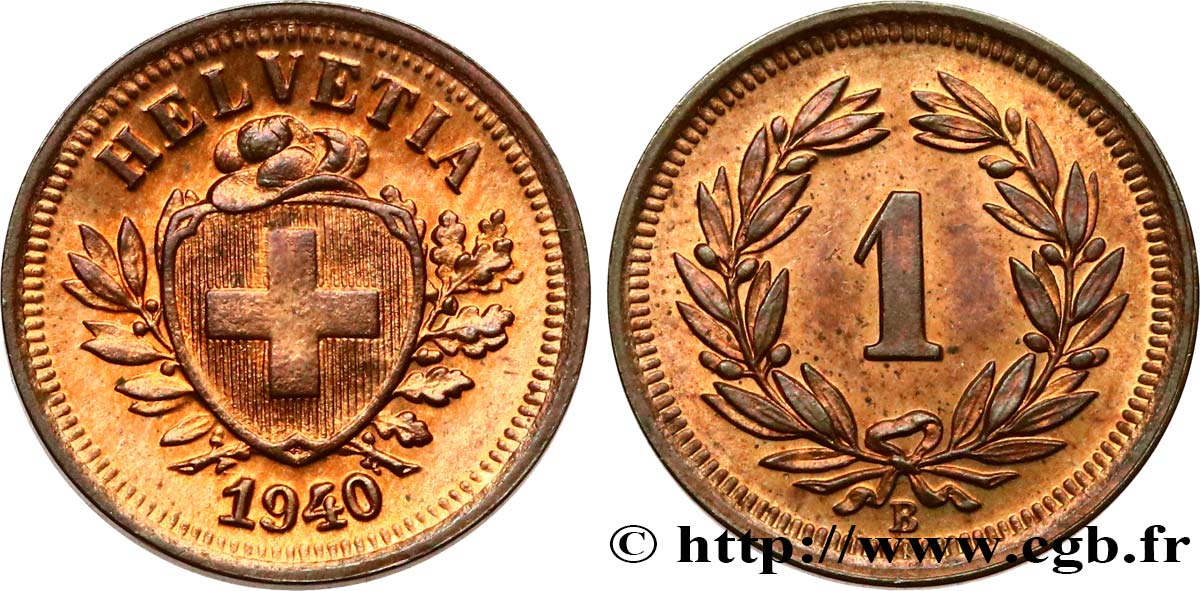 SWITZERLAND 1 Centime (Rappen) Croix Suisse 1940 Berne MS 