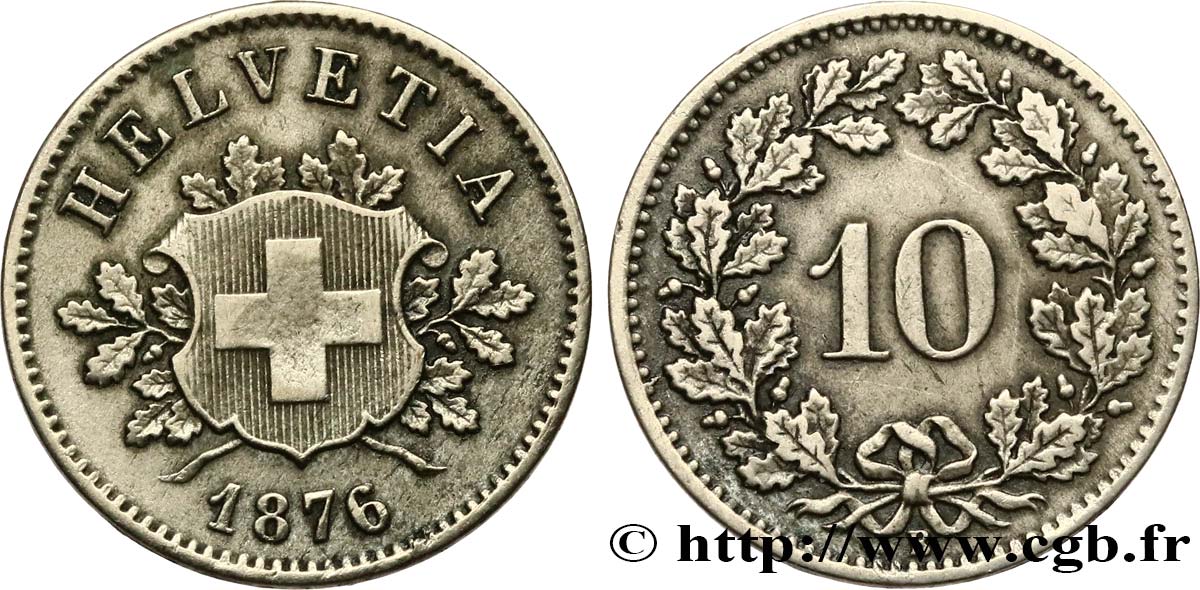 SWITZERLAND 10 Centimes (Rappen) croix suisse 1876 Berne - B AU 