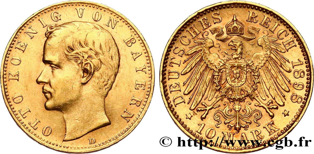 GERMANY - KINGDOM OF BAVARIA - OTTO 10 Mark  1898 Münich XF 