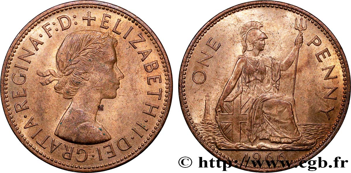VEREINIGTEN KÖNIGREICH 1 Penny Elisabeth II 1966  VZ 