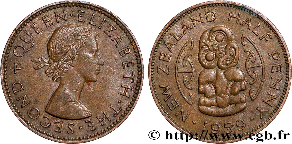 NOUVELLE-ZÉLANDE 1/2 Penny Elisabeth II 1959  TTB+ 