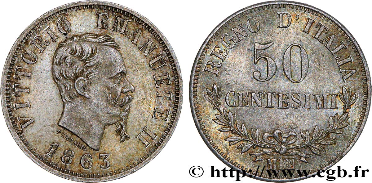 ITALIE 50 Centesimi Victor Emmanuel II 1863 Milan SUP 
