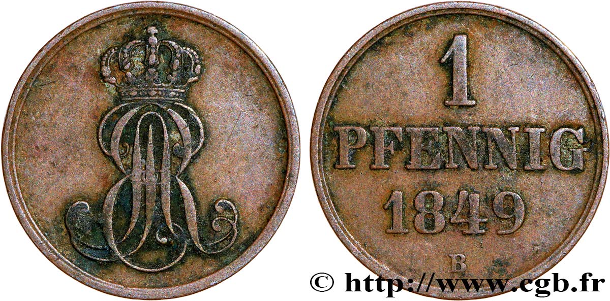 ALLEMAGNE - HANOVRE 1 Pfennig Royaume de Hanovre roi Ernest-Auguste 1849  SUP 