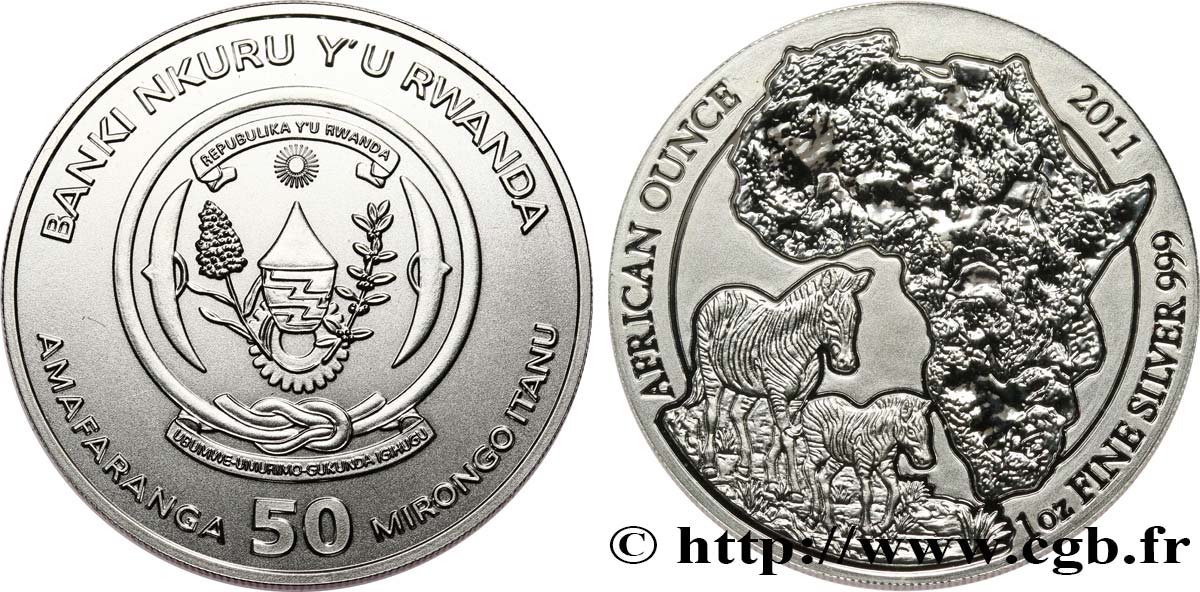 RWANDA 50 Francs (1 once) Proof 2011  SPL 