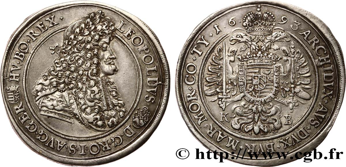 HUNGARY - KINGDOM OF HUNGARY - LEOPOLD I Thaler 1693 Kremnitz AU/AU 