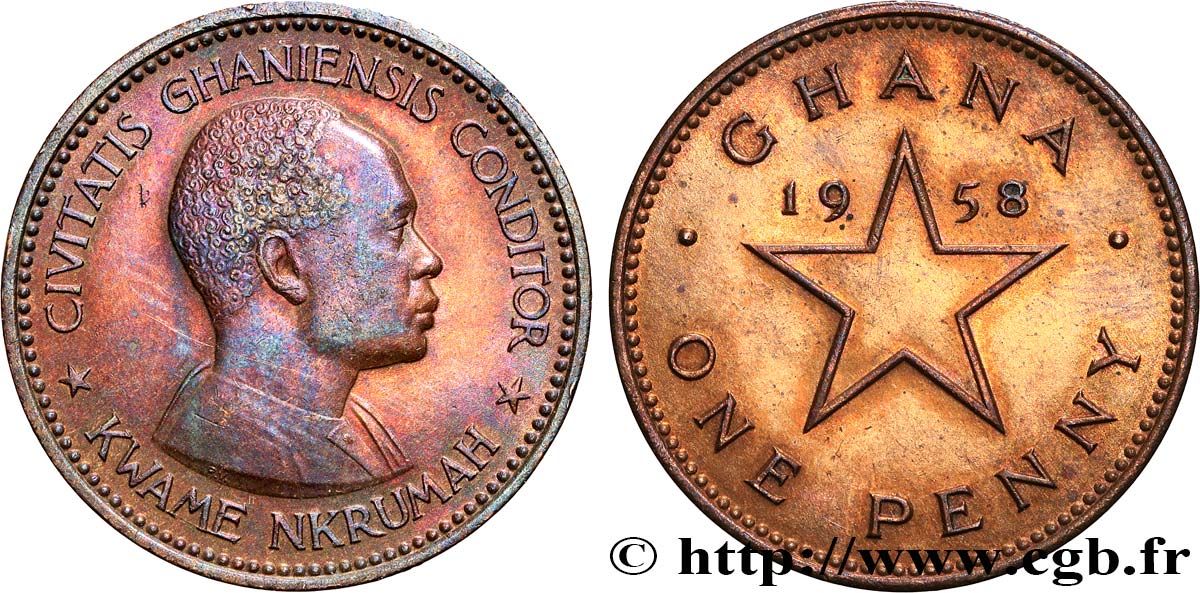 GHANA 1 Penny Kwame Nkrumah 1958  AU 