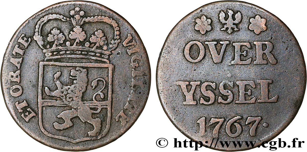 NETHERLANDS - UNITED PROVINCES 1 Duit Overijssel 1767  VF 