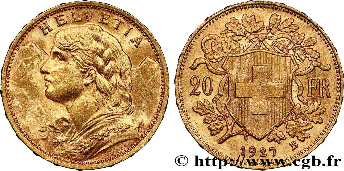 OR, PALLADIUM ET PLATINE INVESTISSEMENT 20 Francs or &nbsp;Vreneli&nbsp; 1927 Berne SUP 