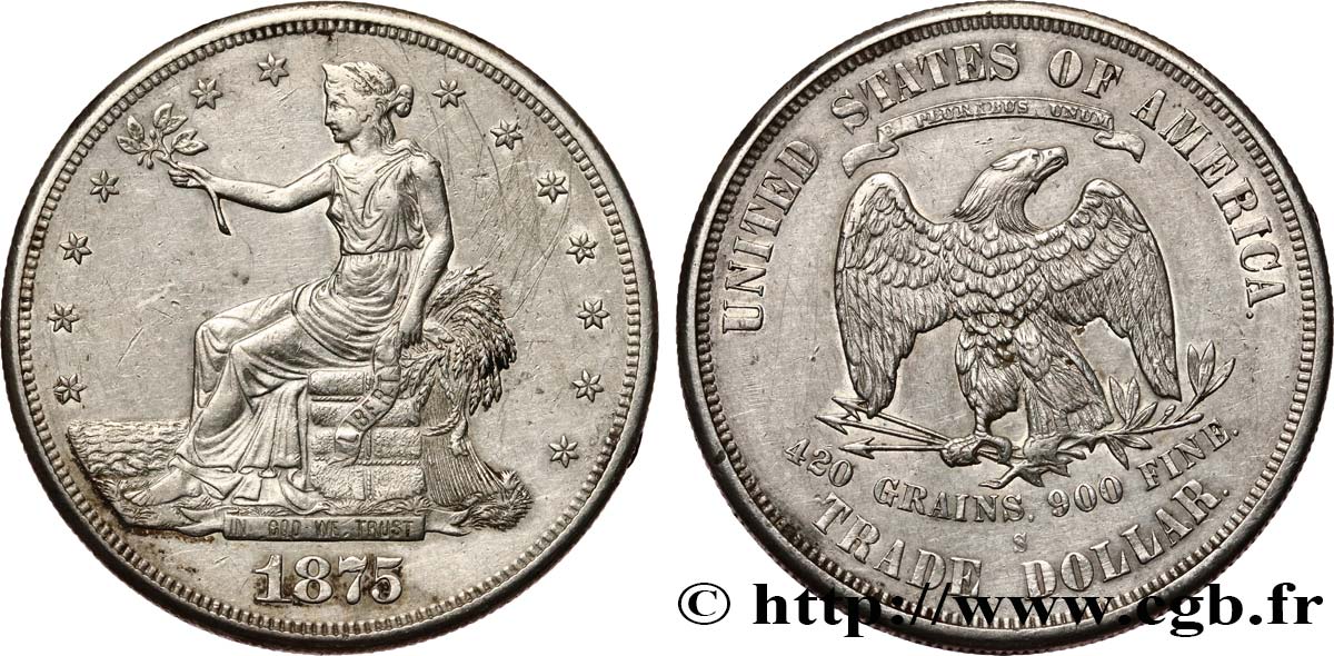 ÉTATS-UNIS D AMÉRIQUE 1 Dollar type “trade Dollar”  1875 San Francisco - S TTB 