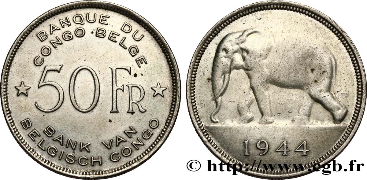 CONGO BELGE 50 Francs 1944  TTB 